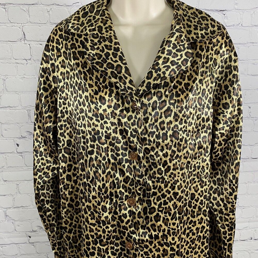 Victorias Secret Gold Cheetah Print Satin Long Sleeve Button Up Pajama Shirt S